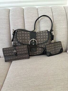 Coach Black/Gray Y2K SoHo Shoulder Bag w/ Matching Wallet & Wristlet Set